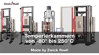Câmara climática de -80°C até 250°C em utilização em uma máquina para ensaios de materiais