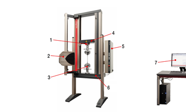 Onderdelen van een testmachine voor trektests