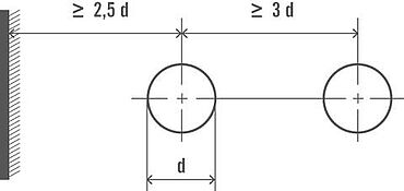 Minimum distances apply to the Rockwell (according to ISO 6508), Brinell (according to ISO 6506), Vickers (according to ISO 6507) and Knoop (according to ISO 4545) methods. The illustration displays the required indentation and edge distances for Brinell tests