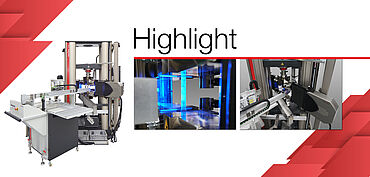 配有laserXtens的全自动试验系统roboTest L，用于伸长量和宽度变化的光学测量