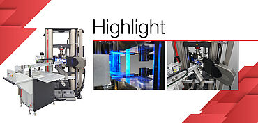 Robotic testing system roboTest L with laserXtens for optical measurement of extension and change in width