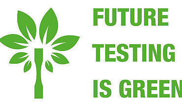 Logo Samenblatt "Future testing is green"