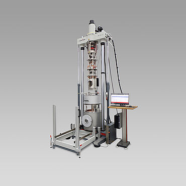 Prüfen bei extremer Kälte (cryogenic testing): dynamischen Prüfmaschine mit einem LH2/LHe/LN2 Durchflusskryostat