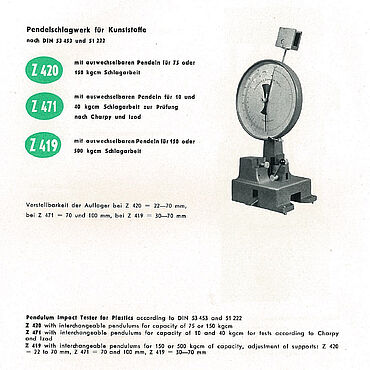 Маятниковые копры фирмы Zwick для испытаний пластмасс, 1952 г.
