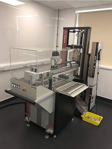 The automated tensile tester is used for quality control purposes