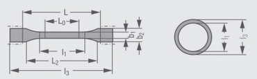 Specimen - shape and dimensions according to ASTM D412 tensile test on rubber and elastomer