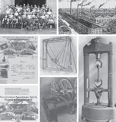 A MFL (fábrica de máquinas de Mannheim) mais tarde Mohr & Federhaff, desenvolve as primeiras máquinas para ensaios