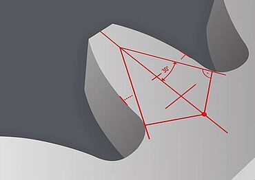 Prüfungen am Antriebsstrang: Härteprüfung an einem Zahnrad, schematische Darstellung
