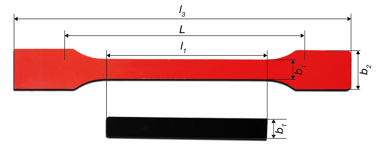 Plastic specimen with dimensions for performing the 3-point bend test to ISO 178