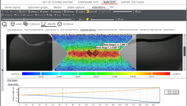 2D DIC analysis tools can be moved with the mouse, whereby the graphical evaluation appears simultaneously